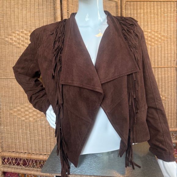 Vintage Fringe Faux Suede Brown Jacket Size L - Picture 1 of 14